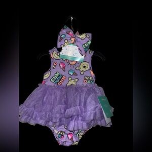 Purple Baby Dress with Bear Print and Bow NWT Size 0/3 months NWT